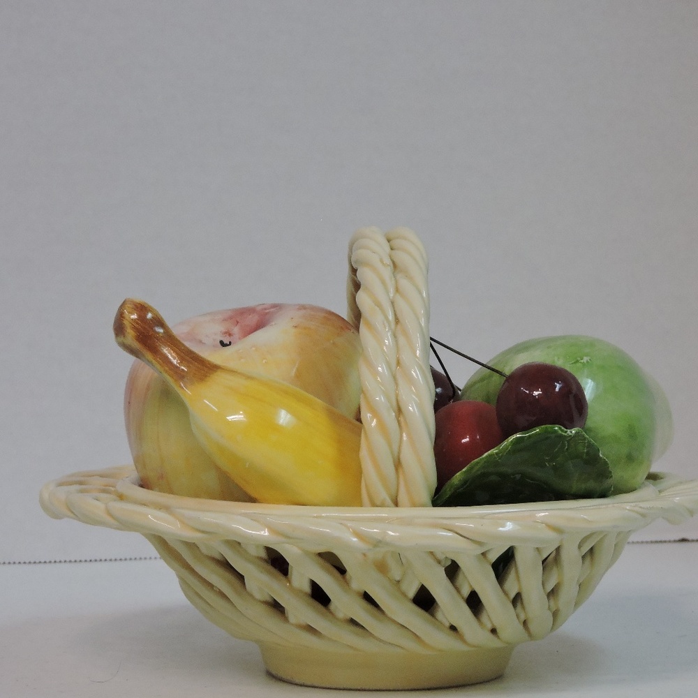 Hand Made Bowl of Ceramic Fruit by Bassano Italy